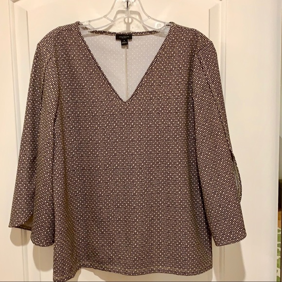 ANN TAYLOR BROWN GEOMETRIC PRINT BLOUSE - Picture 6 of 13
